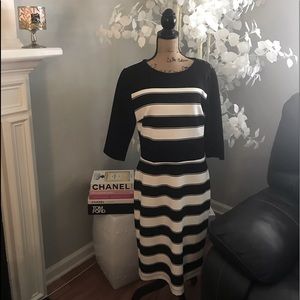 Black Stripe Midi Stretch Dress